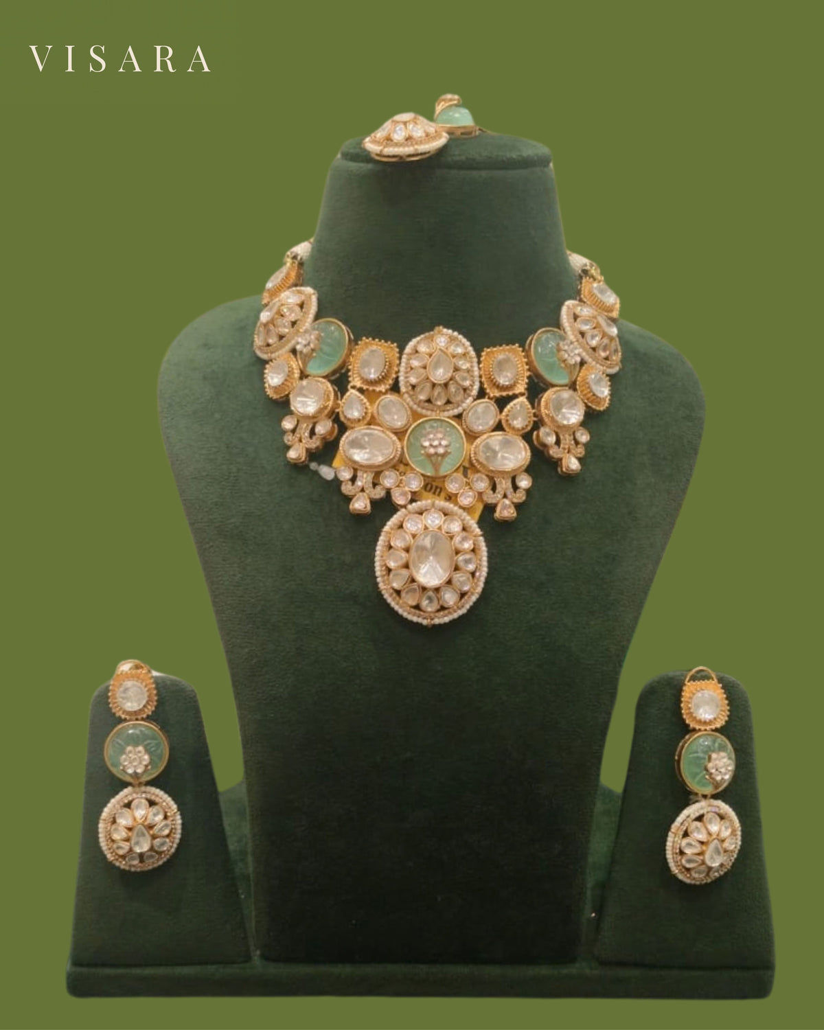 Aqua Blue Oval Necklace, Earring and Tikka Set