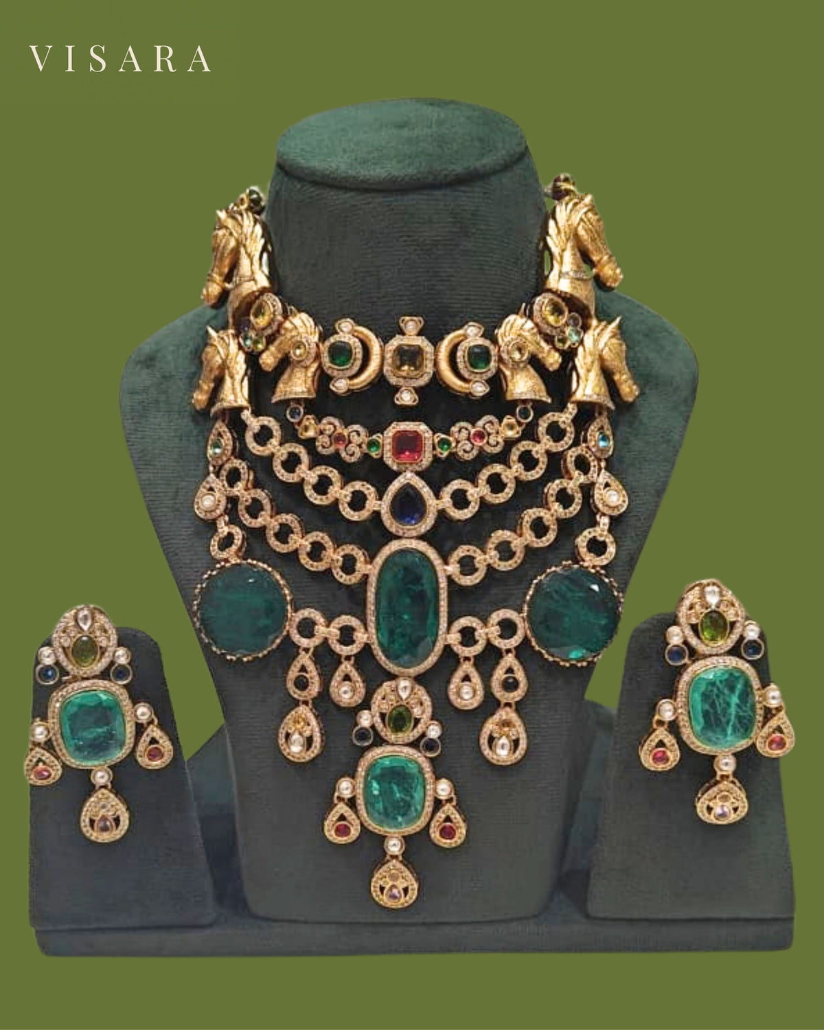 Multicolour Statement Layered Antique Finish Necklace Set