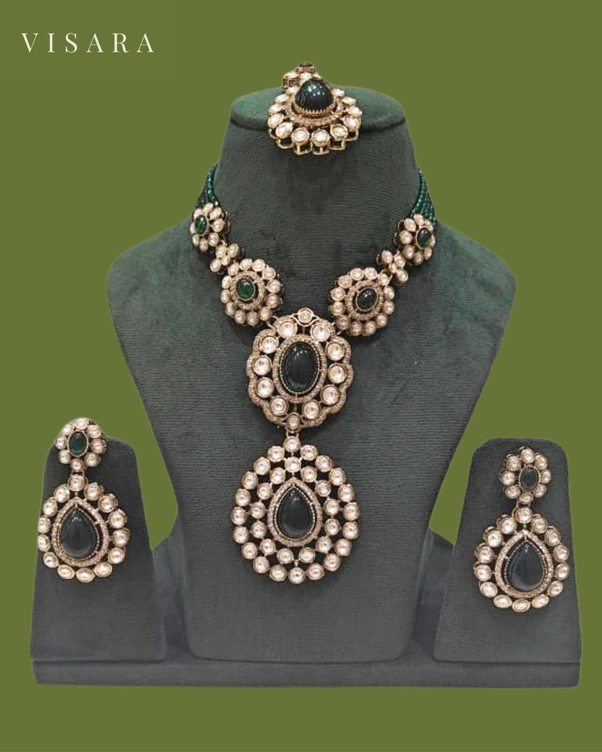 Emerald Green and Clear Crystal Set