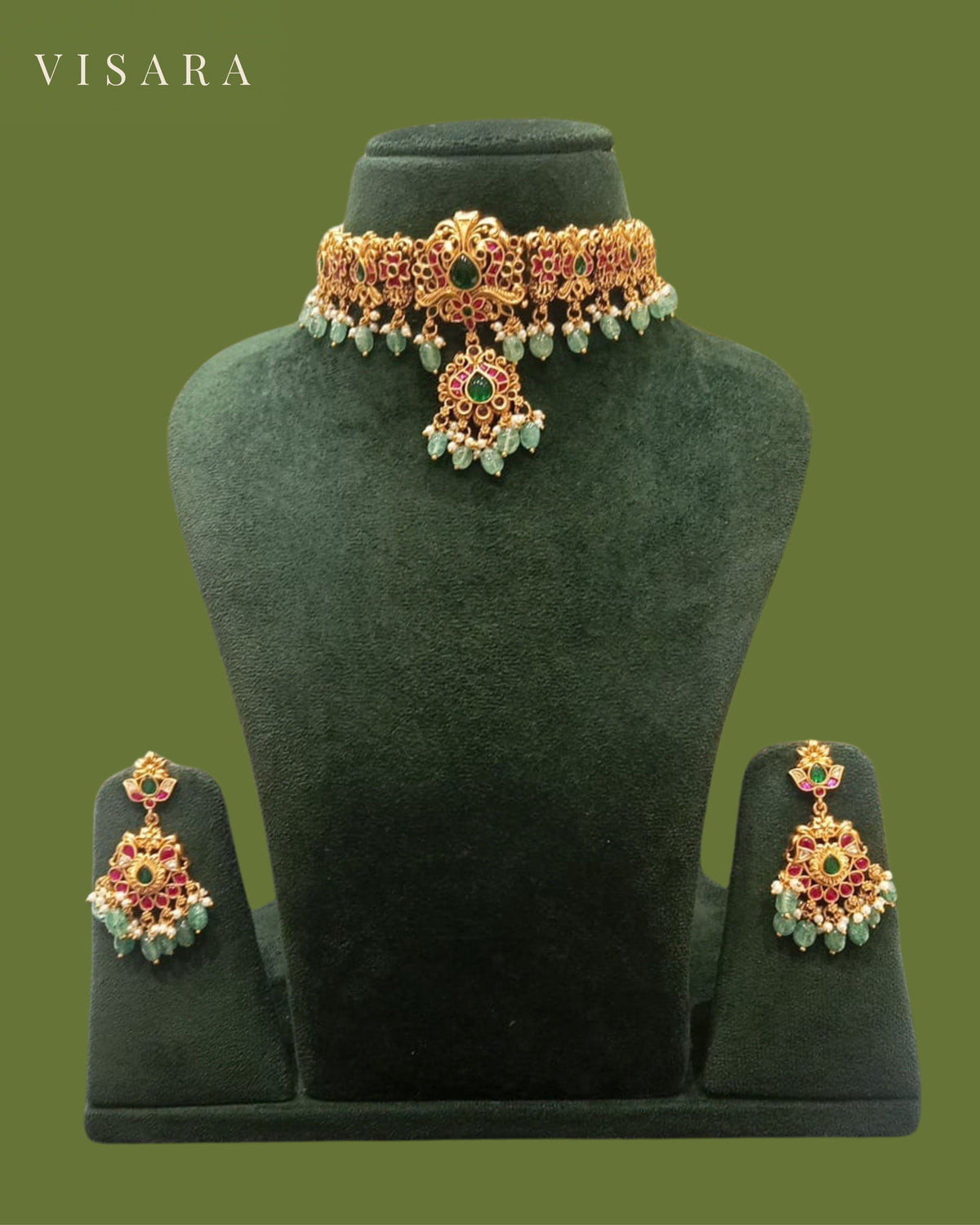 Ruby Pink and Green Choker Set