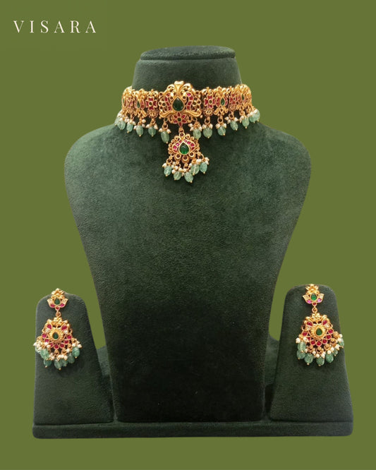 Ruby Pink and Green Choker Set