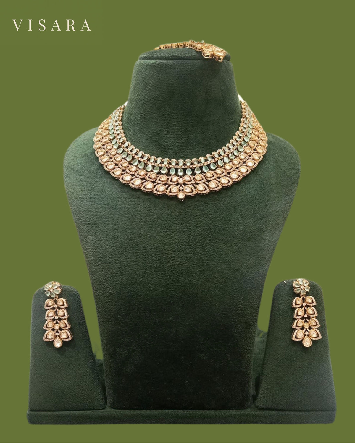 Aqua Green Necklace Set with Tikka