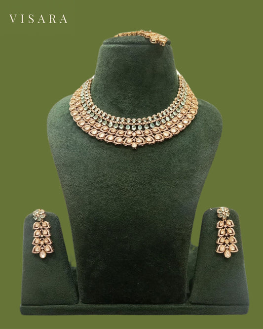 Aqua Green Necklace Set with Tikka