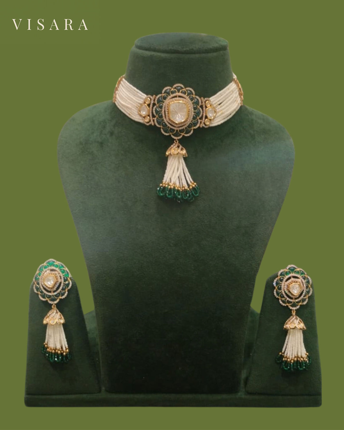 Green and Ivory Beaded Choker set