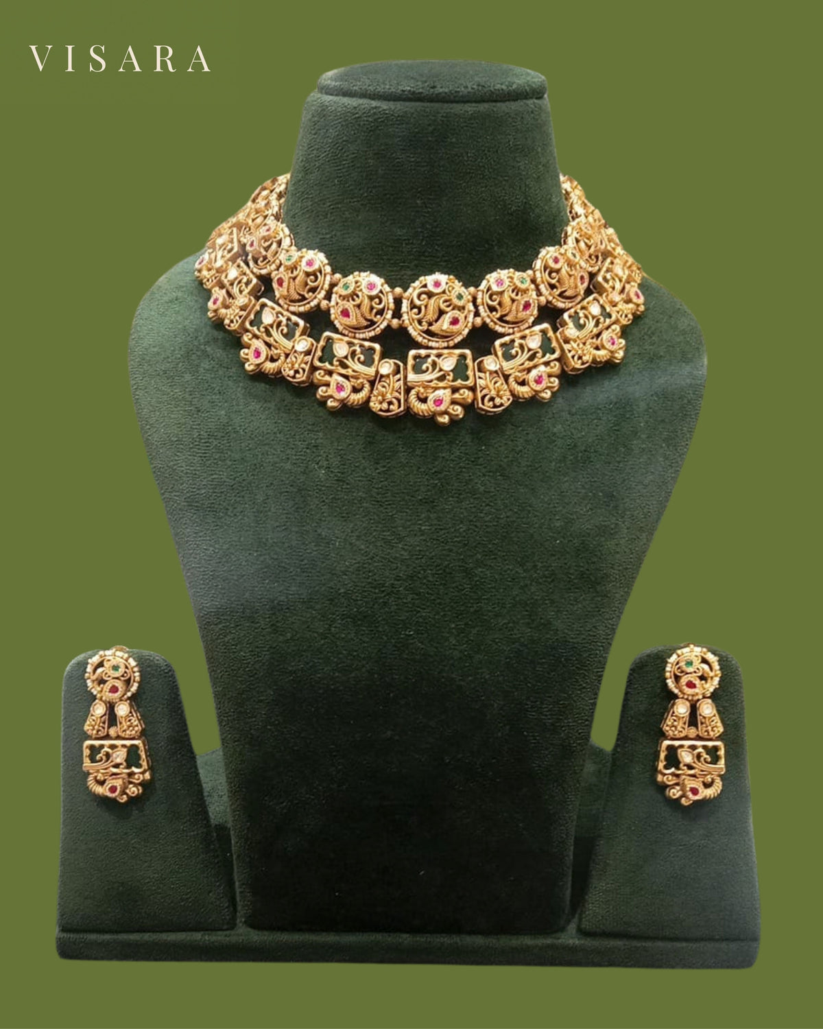 Multicolour Antique Finish Double Layer Floral Choker Set