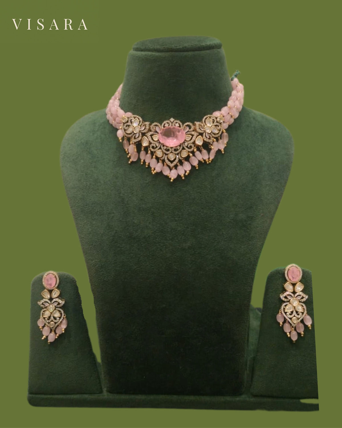 Blush Pink Antique Finish Oval Necklace Set