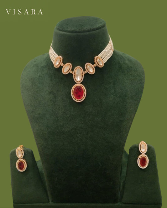 Ruby Red and Ivory Oval Choker Set