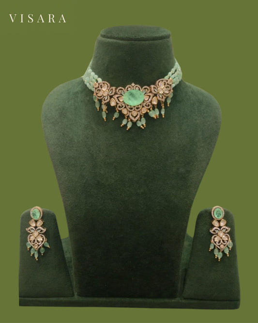 Aqua Green Antique Finish Teardrop Necklace Set