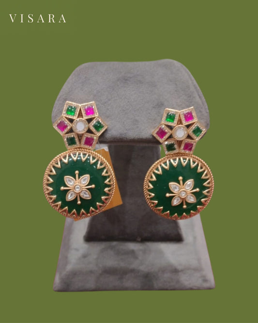 Emarald Green and Pink Floral Earrings