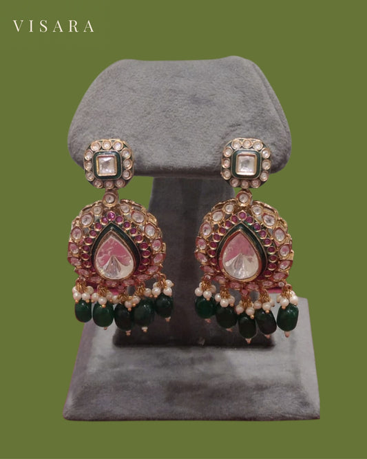 Deep Green Antique Finish Teardrop Earrings
