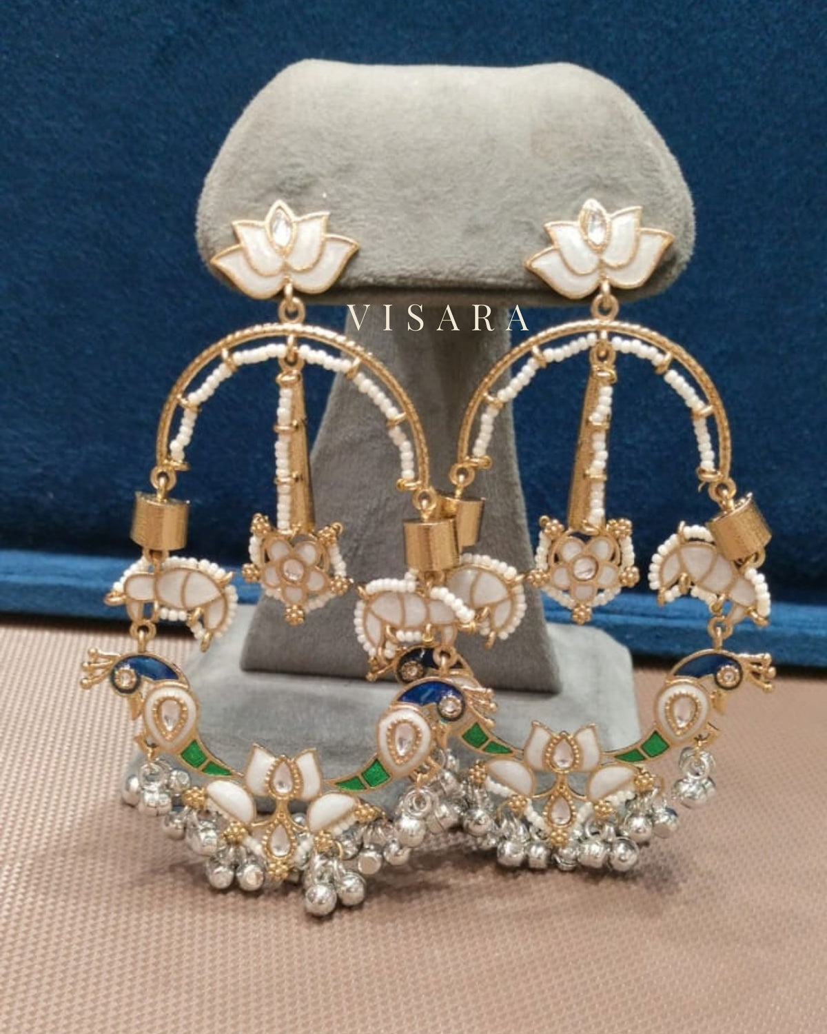 Gold Tone Peacock Chandelier Earrings