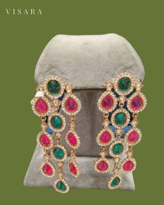 Ruby Pink and Green Teardrop Earrings