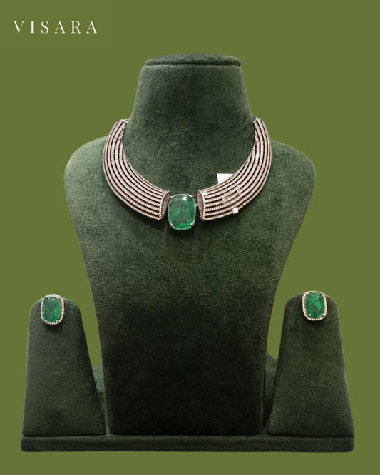 Emerald Green Rectangular Necklace Set